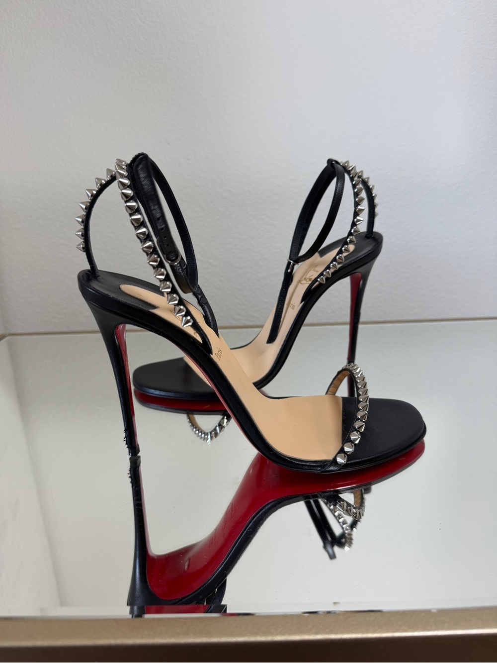 Christian Louboutin Black Studded Red-Sole Stiletto Sandals